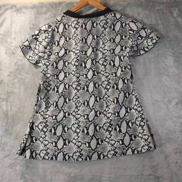 Curve Snakeskin Print Modern Bold Basic Y2k Edge Soft Black Collar A Vcut Top 1X - Picture 6 of 8